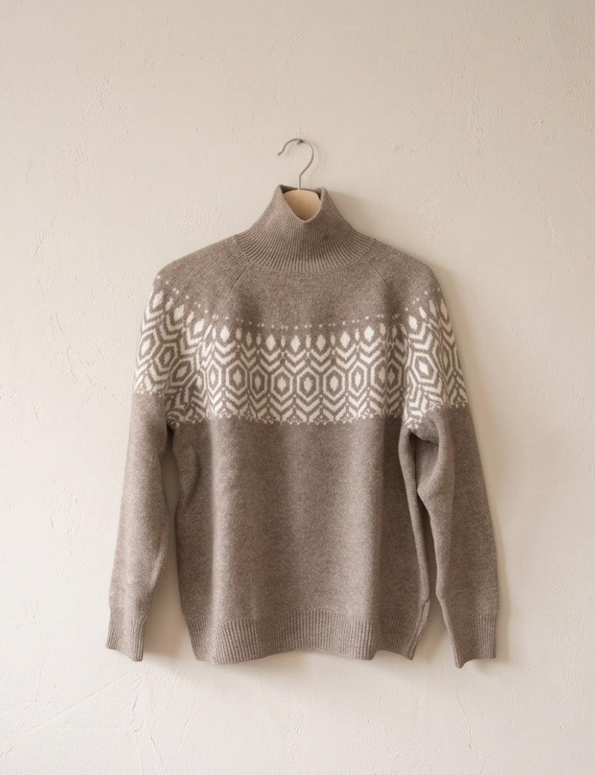 Schwerer Woll-Strickpullover mit Jacquard-Muster – , Vintage Still