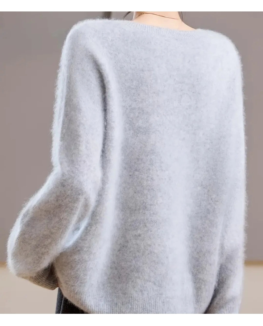 Kaschmir Wollmix Damen Pullover Grau – Weich  Strick Sweater Elegant