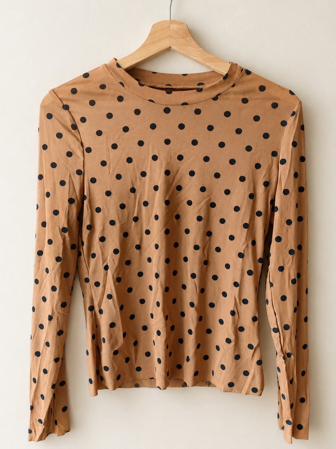 Transparentes Mesh Oberteil Gr. M Braun Schwarz Gepunktet Langarm Polka Dot...