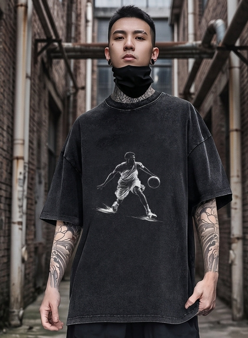 Herren 2XL  Baumwoll T-Shirt – Basketball Print, atmungsaktiv, Streetwear
