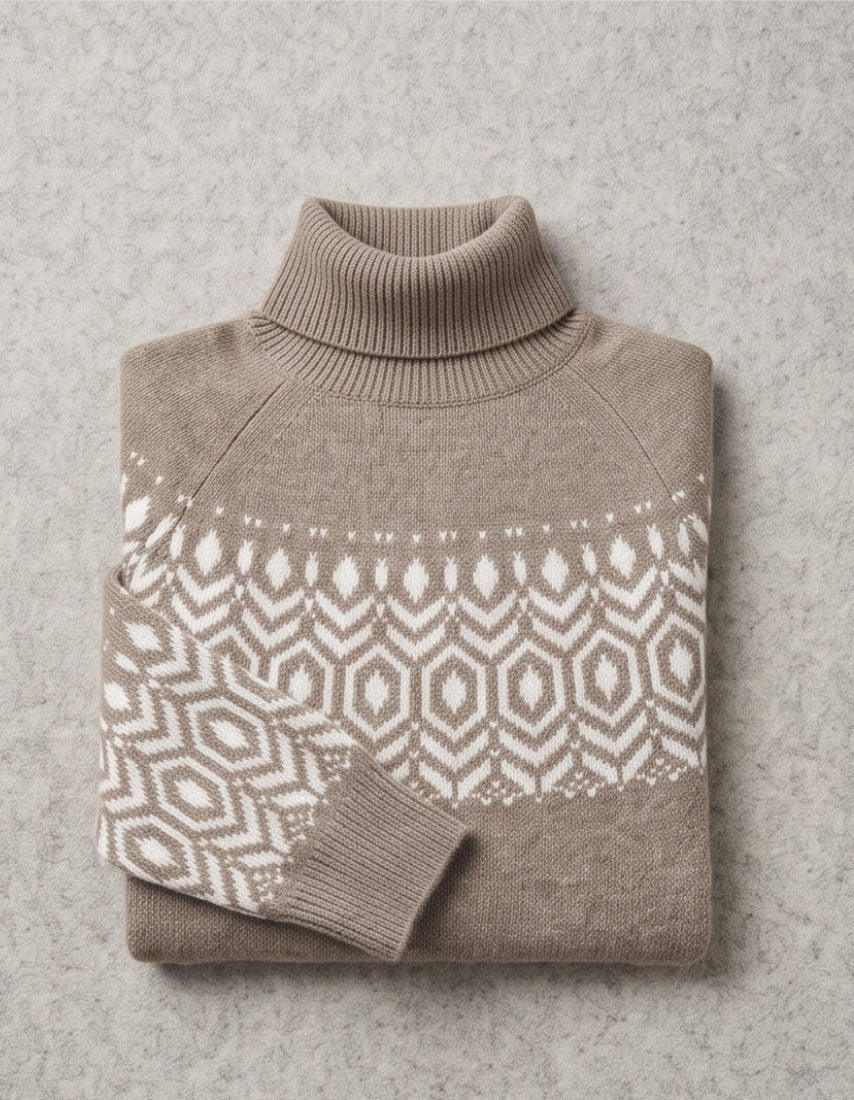 Schwerer Woll-Strickpullover mit Jacquard-Muster – , Vintage Still