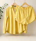 Damen Sommer Set Langarm Shirt + Shorts Elastischer Bund Casual