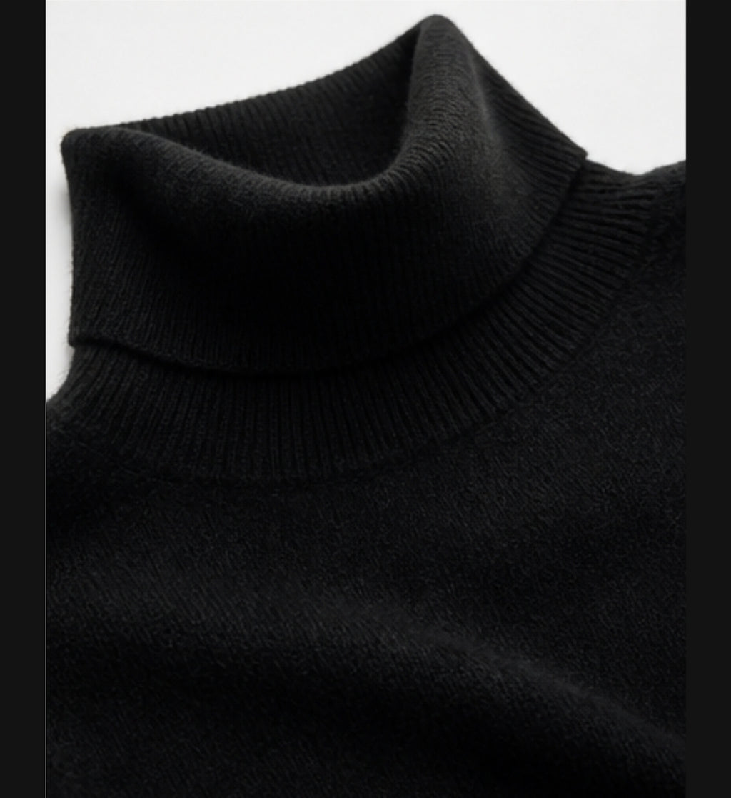 Damen Pullover Schwarz Rollkragen Strick Langarm Elegant Warm