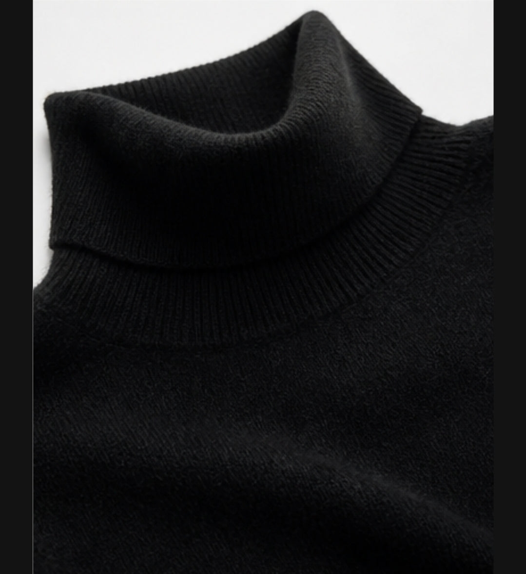 Damen Pullover Schwarz Rollkragen Strick Langarm Elegant Warm