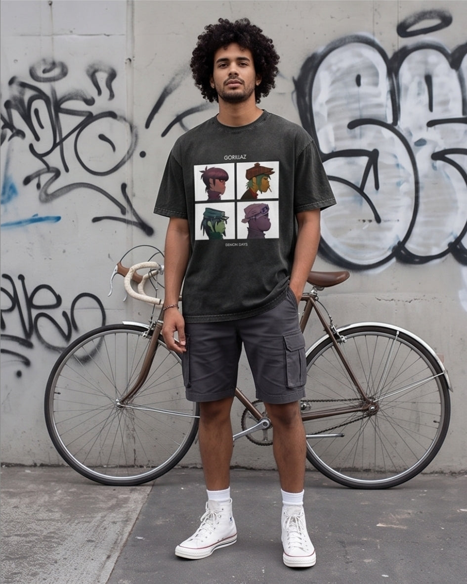 Herren Vintage Style-Baumwolle Tshirt  mit Gorillas Print.