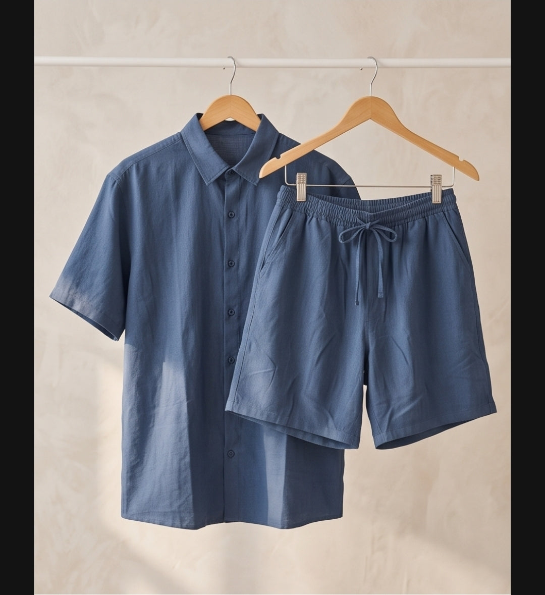 Herren Sommer-Set XL – Kurzarmhemd & Shorts aus Baumwolle, Blau