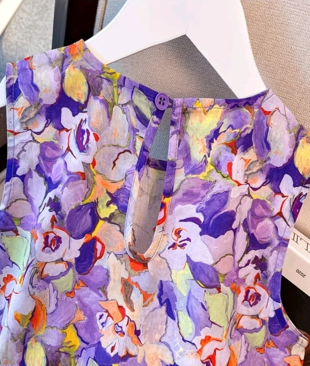Modisches Mädchen Sommerkleid – Ärmellos, Atmungsaktiv, Blumendruck, Ausgestellt