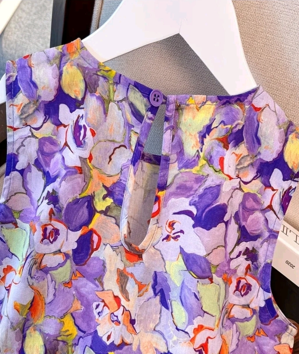Modisches Mädchen Sommerkleid – Ärmellos, Atmungsaktiv, Blumendruck, Ausgestellt