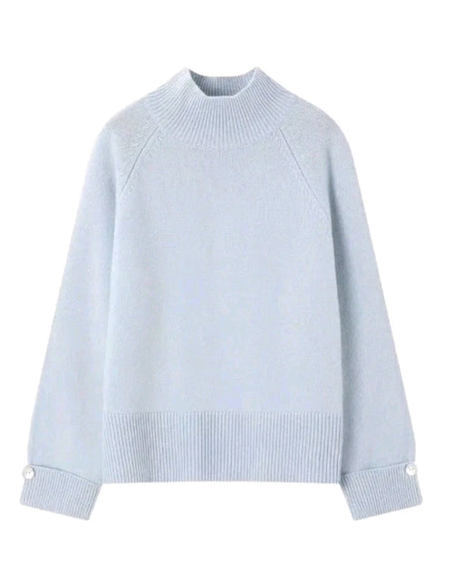 Damen Pullover Hellblau Weich Strick Sweater Langarm Winter Herbst Neu