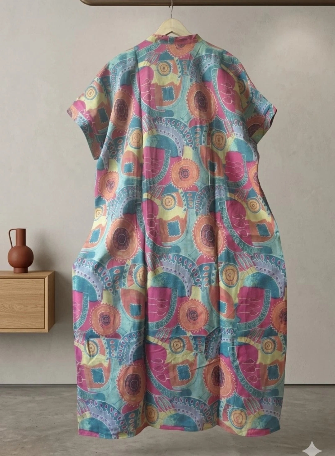 Damen V-Ausschnitt  Leinenkleid, elegant, Weit Geschnitten, Frühling ,Sommer