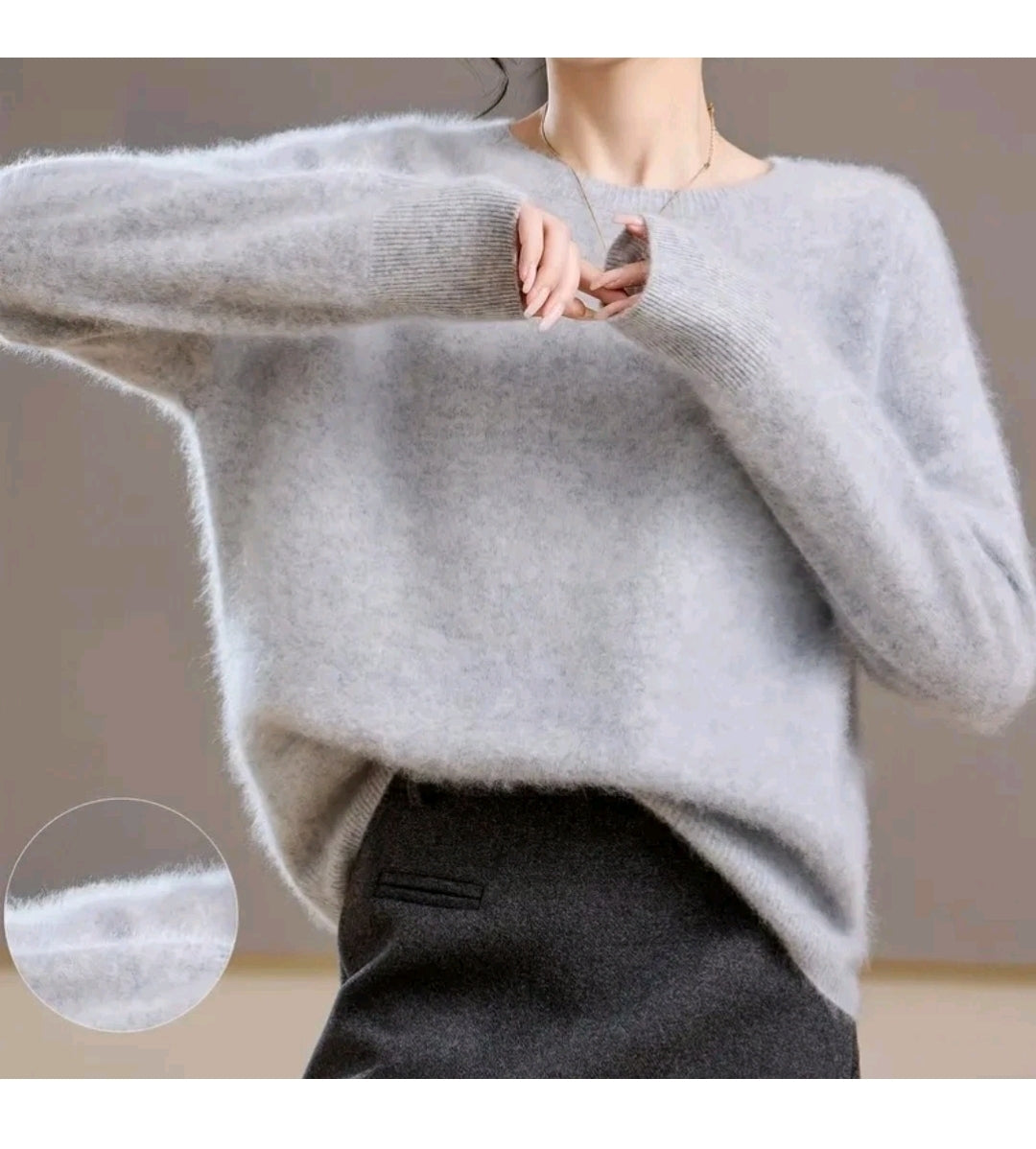 Kaschmir Wollmix Damen Pullover Grau – Weich  Strick Sweater Elegant