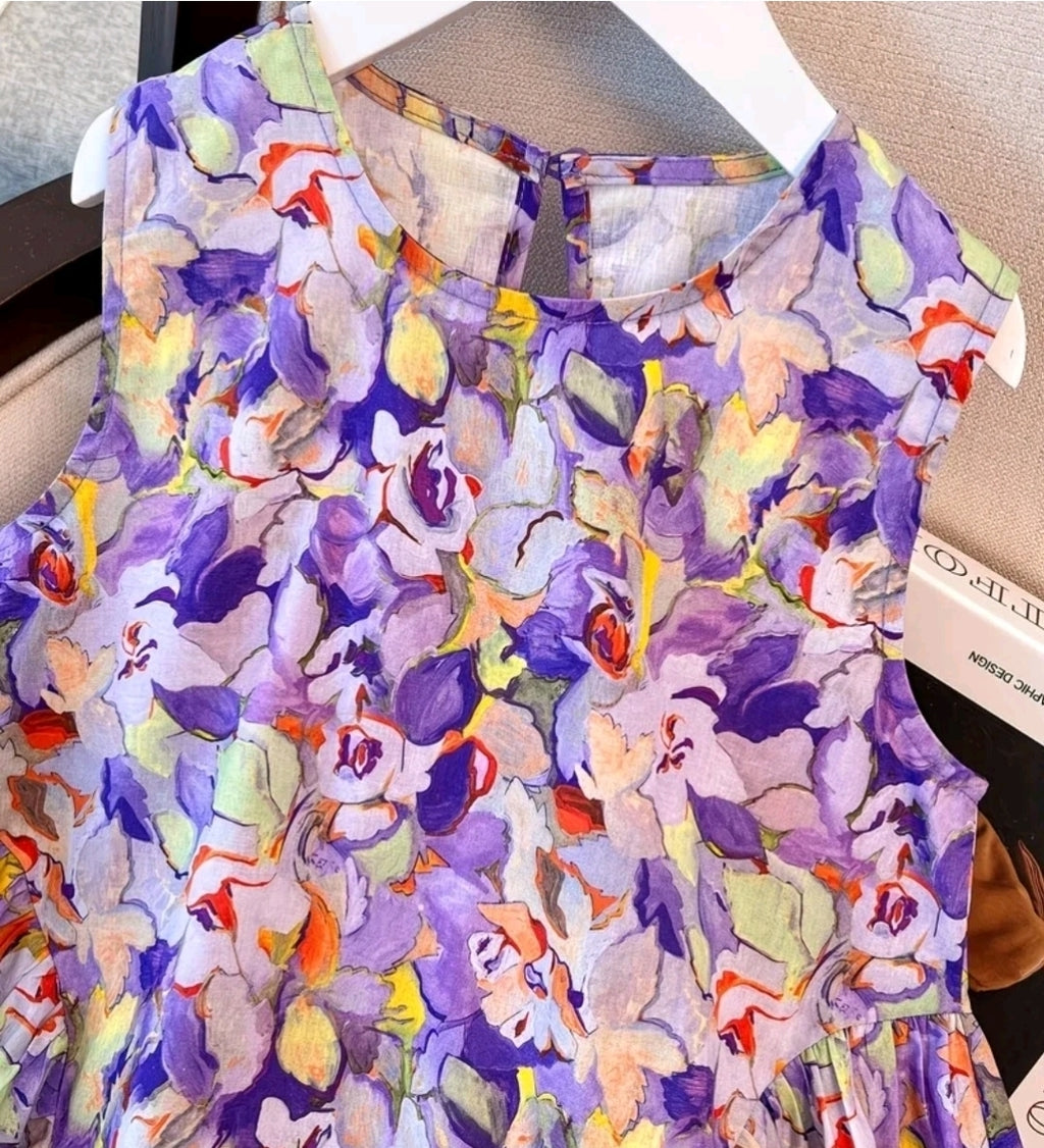 Modisches Mädchen Sommerkleid – Ärmellos, Atmungsaktiv, Blumendruck, Ausgestellt