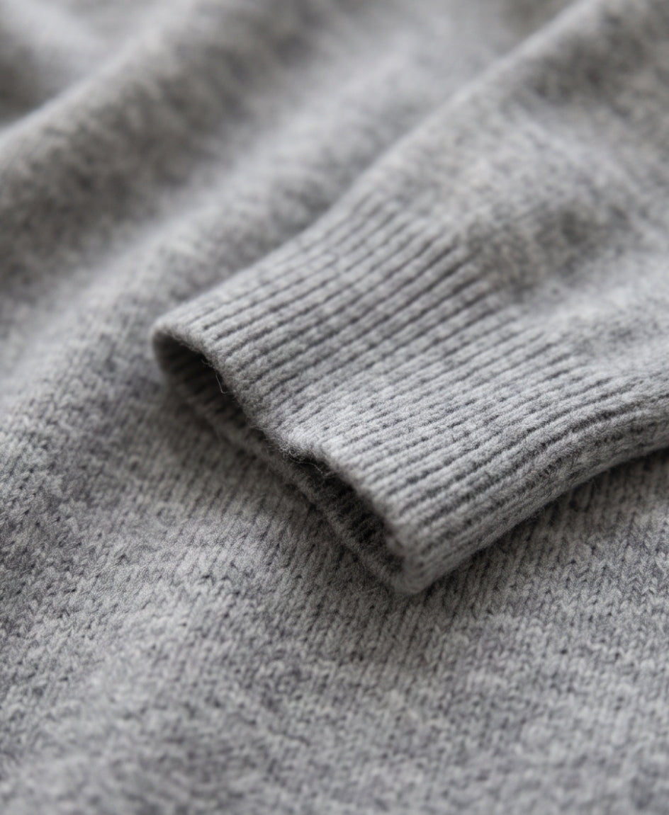 Damen Wollpullover Hellgrau Rundhals Feinstrick