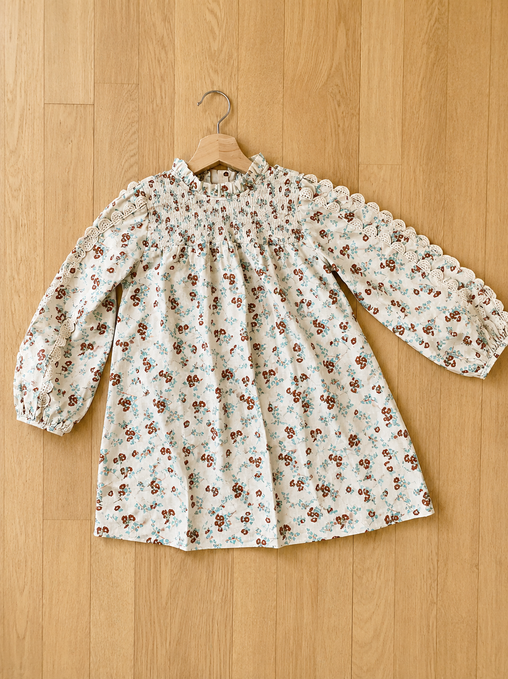Mädchen Kleid Langarm Blumen Vintage Style ,A-Linie Kinderkleid