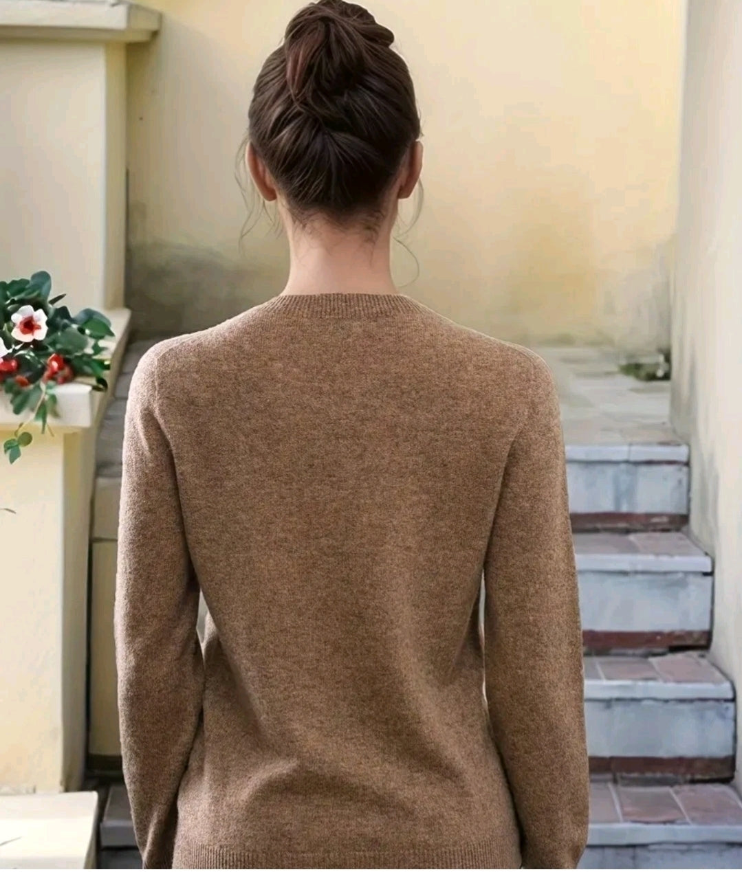 Damenpullover Wolle Camel, Feinstrick Rundhals ,Warm & Leicht, Klassisch Elegant