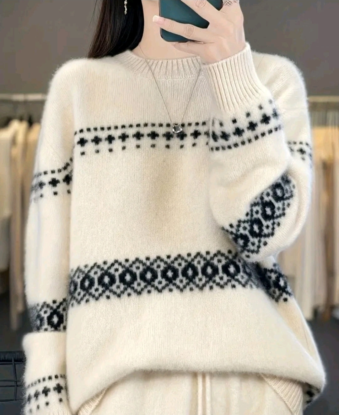 Damen Wollpullover , Strickpullover Norweger Muster Hoher Kragen