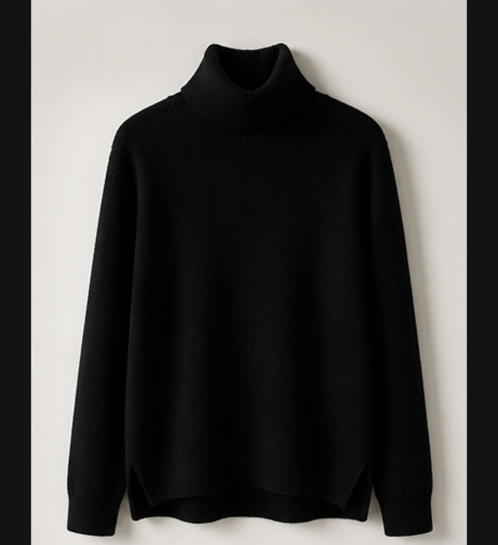 Damen Pullover Schwarz Rollkragen Strick Langarm Elegant Warm