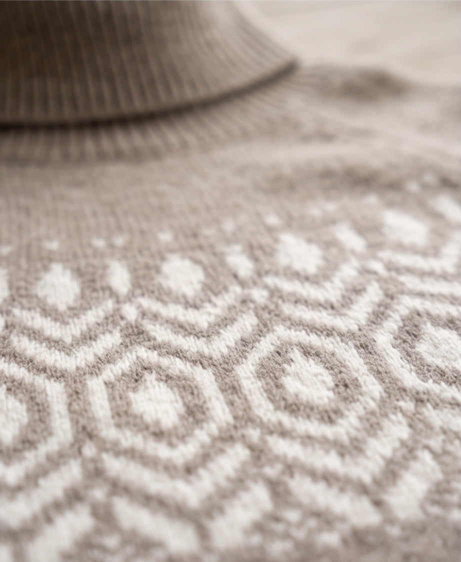Schwerer Woll-Strickpullover mit Jacquard-Muster – , Vintage Still