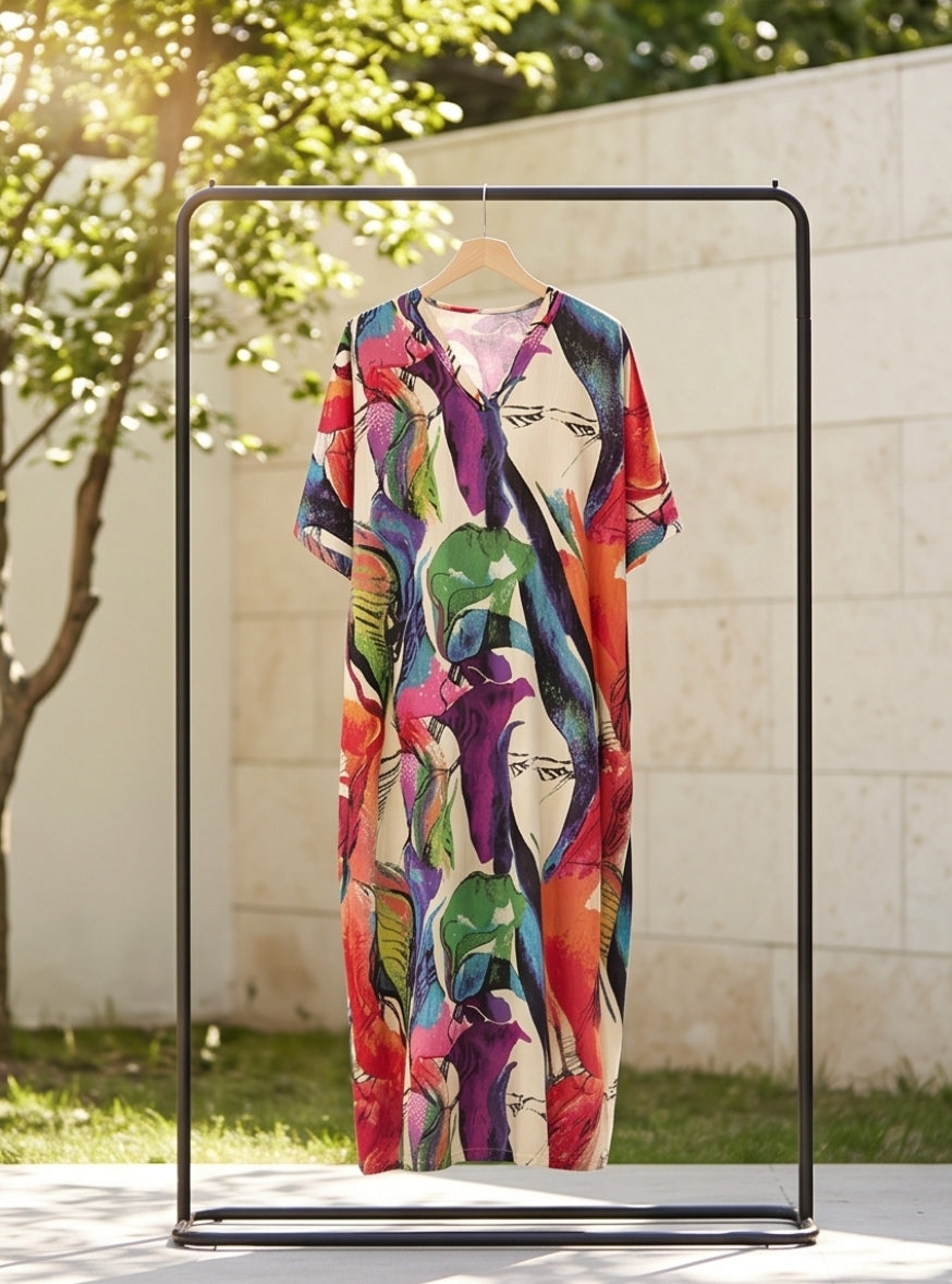 Damen Sommer Leinen-Maxikleid