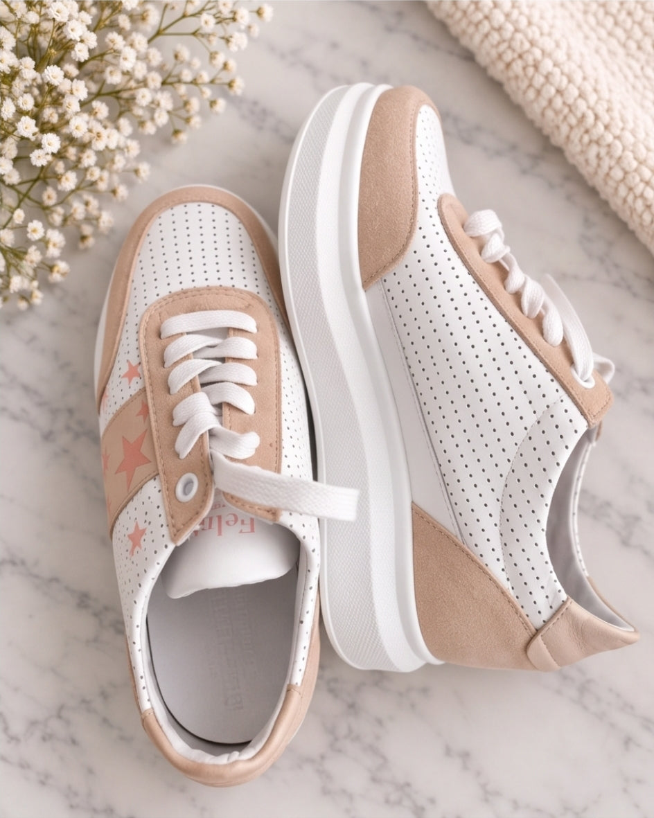 Felmini Sneaker Damen 37 Beige Weiß Echtleder Casual Schuhe