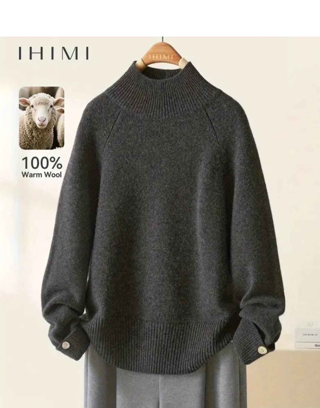 Damen Wollpullover Premium Winter Strickpullover Warm Weich Elegant Schwarz