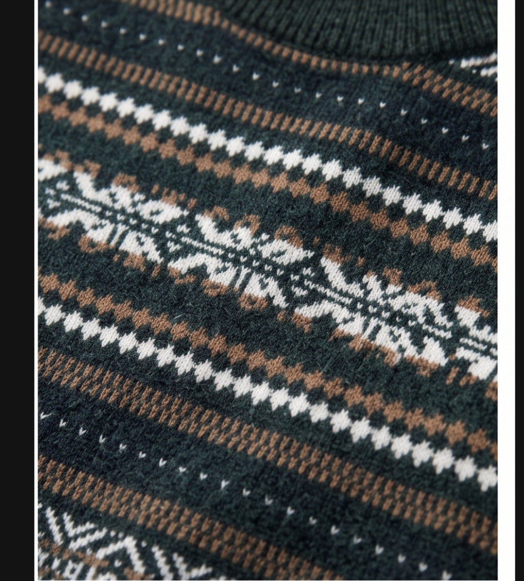 Herren Wollpullover Norweger Muster L-XL Strickpullover Winter Warm Rundhals