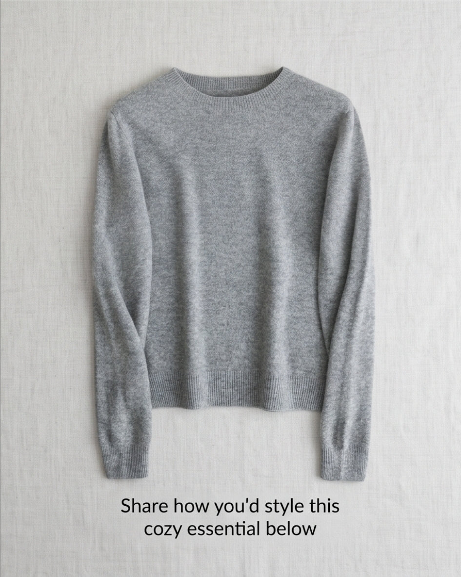 Damen Wollpullover Hellgrau Rundhals Feinstrick