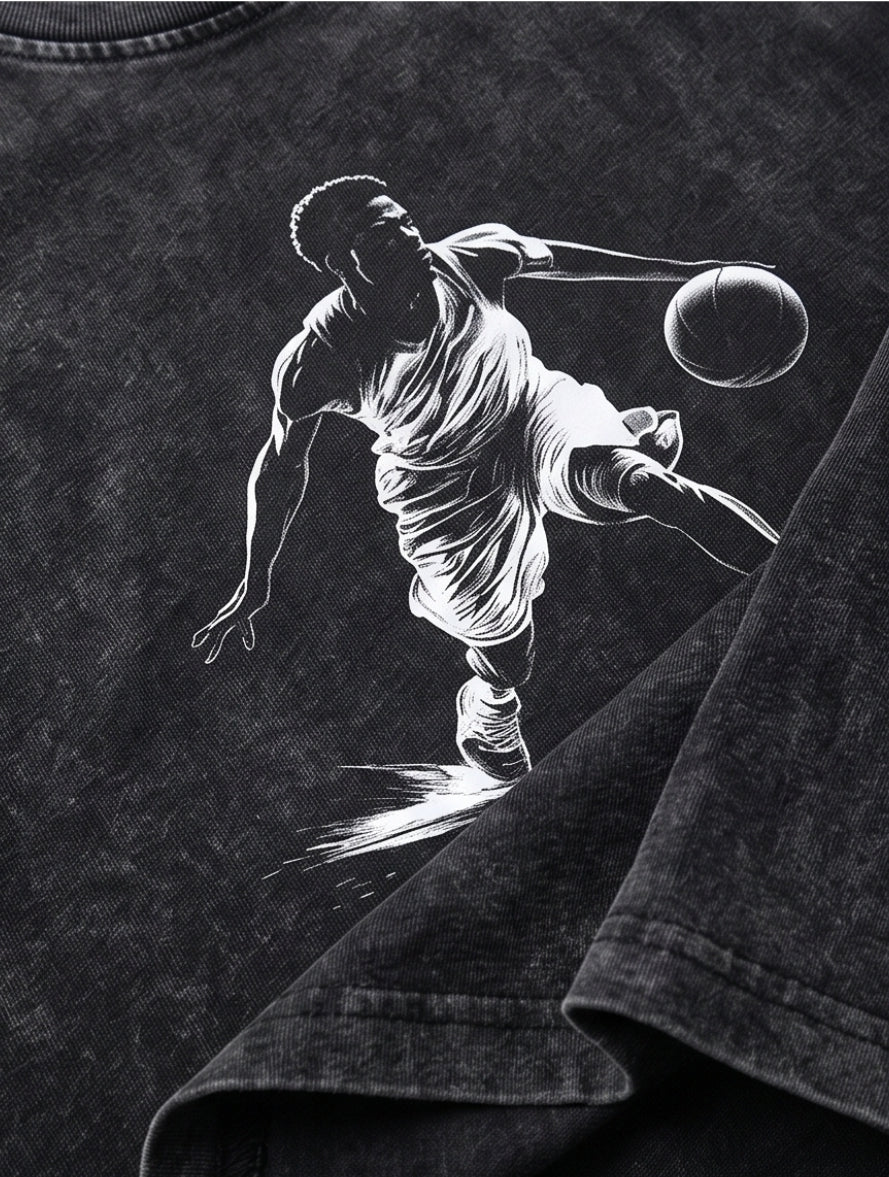 Herren 2XL  Baumwoll T-Shirt – Basketball Print, atmungsaktiv, Streetwear