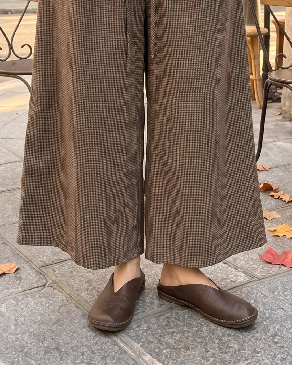Weite Damen-Culotte aus Baumwolle mit Karomuster | Elastischer Bund | Hosenrock