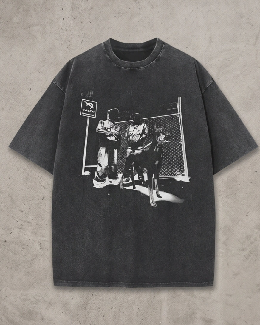 Schwarzes  T-Shirt Vintage Style Basketball Druck Unisex Streetwear .