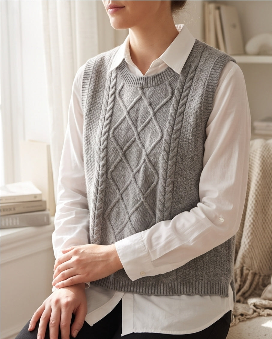 Grauer Strickpullunder aus Schafwolle – weich & zeitlos