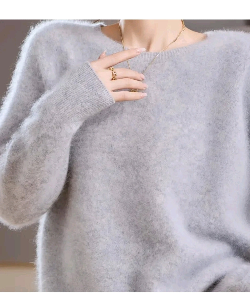 Kaschmir Wollmix Damen Pullover Grau – Weich  Strick Sweater Elegant