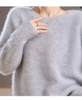 Kaschmir Wollmix Damen Pullover Grau – Weich  Strick Sweater Elegant