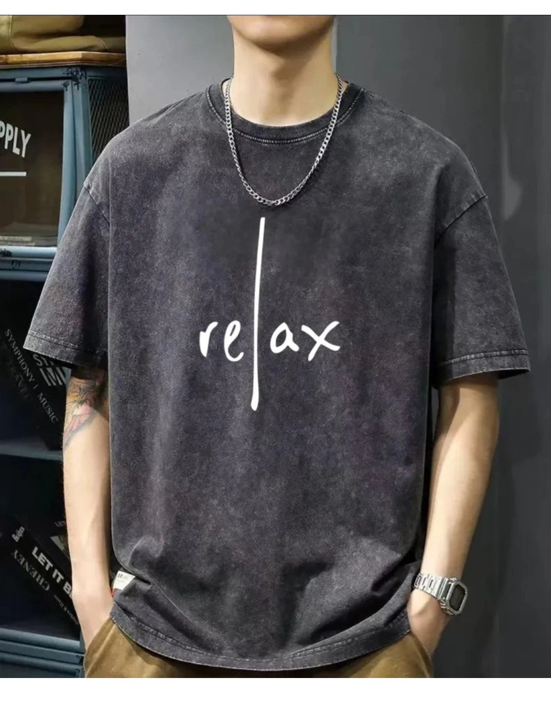 Herren  Vintage Washed T-Shirt  Baumwolle Distressed Print...