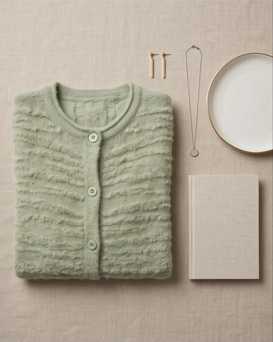 Damen flauschige Strickjacke