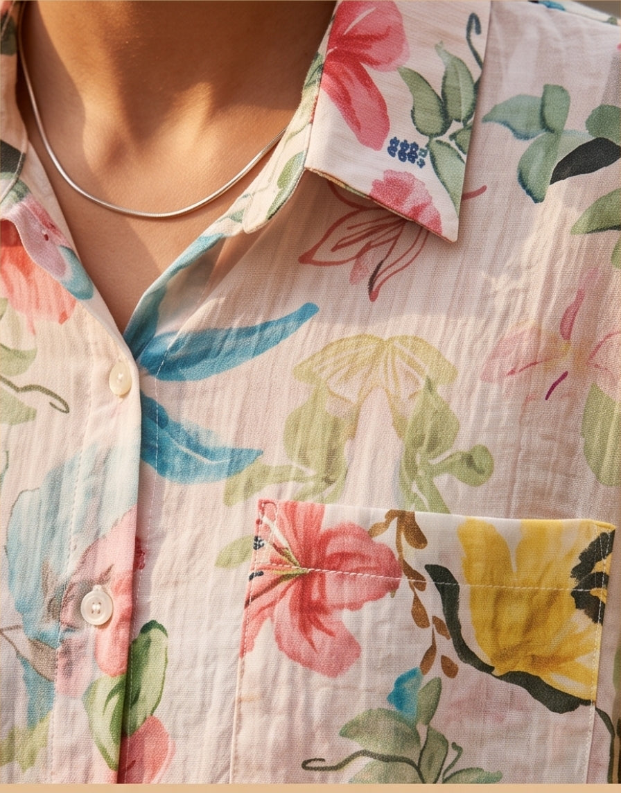 Damenbluse aus 100 % Baumwolle – Florales Design