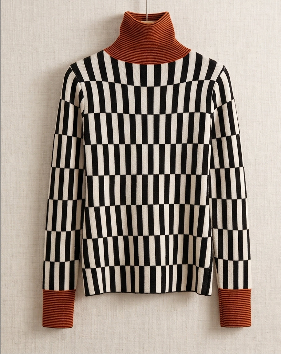 Eleganter Damen-Strickpullover mit hohem Kragen