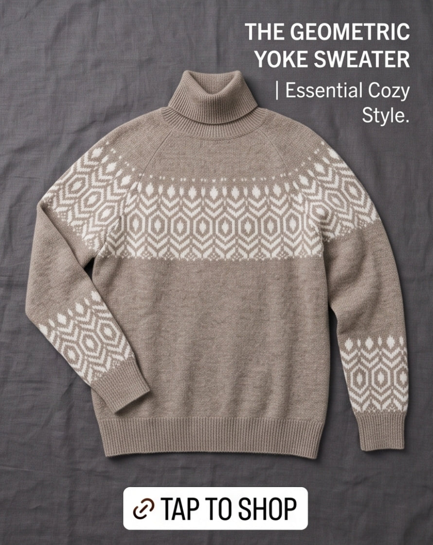 Schwerer Woll-Strickpullover mit Jacquard-Muster – , Vintage Still