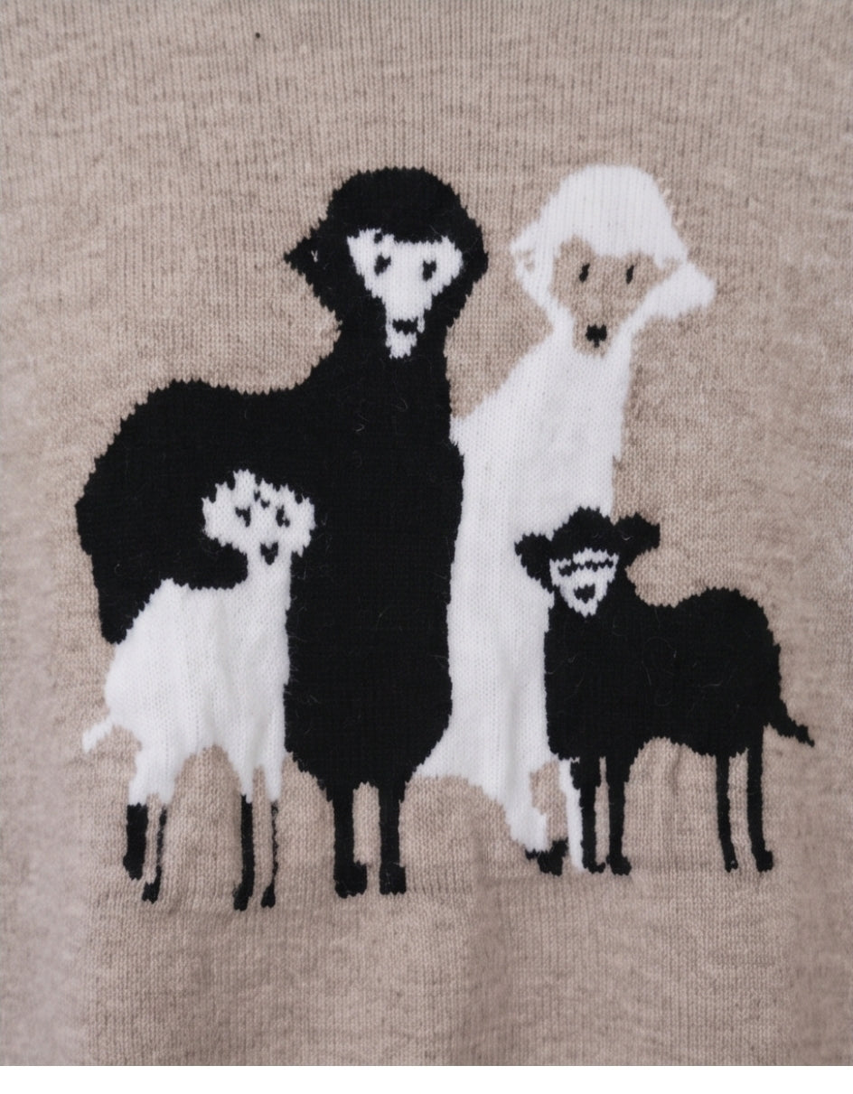 Kuscheliger Damen Pullover mit Lama Alpaka Muster Beige.