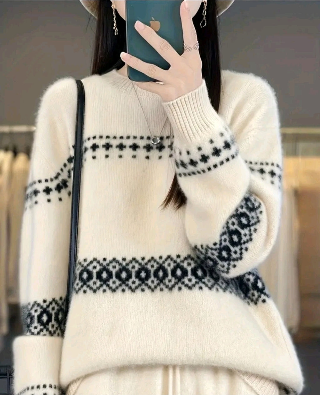 Damen Wollpullover , Strickpullover Norweger Muster Hoher Kragen