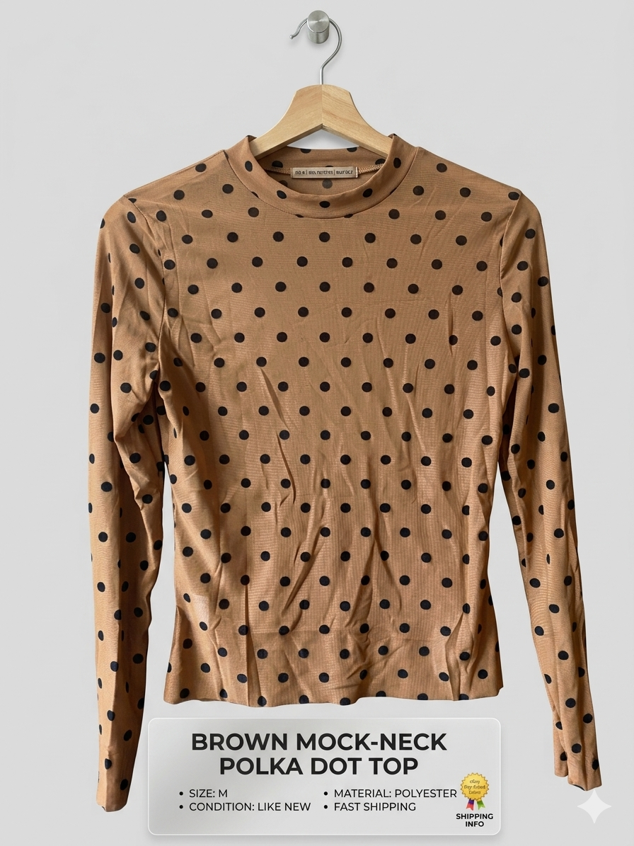 Transparentes Mesh Oberteil Gr. M Braun Schwarz Gepunktet Langarm Polka Dot...