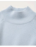 Damen Pullover Hellblau Weich Strick Sweater Langarm Winter Herbst Neu
