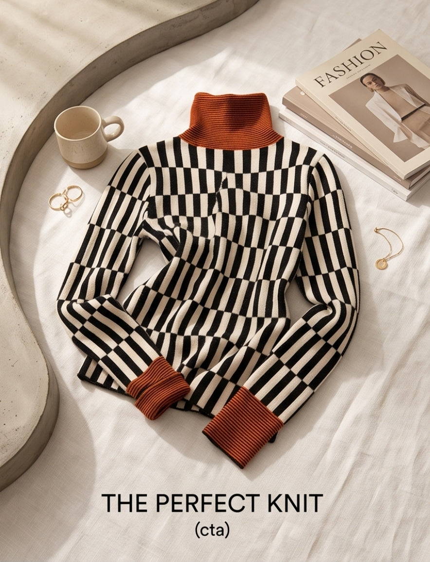 Eleganter Damen-Strickpullover mit hohem Kragen