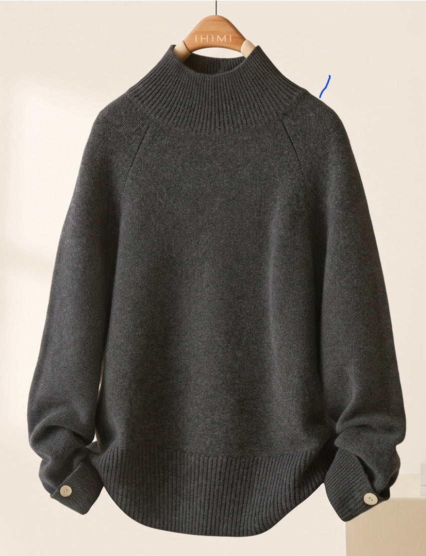 Damen Wollpullover Premium Winter Strickpullover Warm Weich Elegant Schwarz