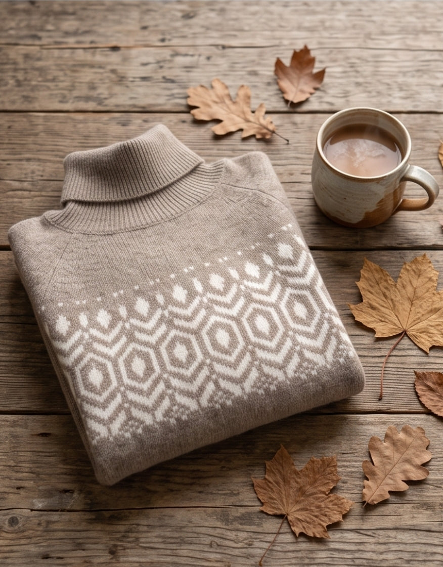Schwerer Woll-Strickpullover mit Jacquard-Muster – , Vintage Still