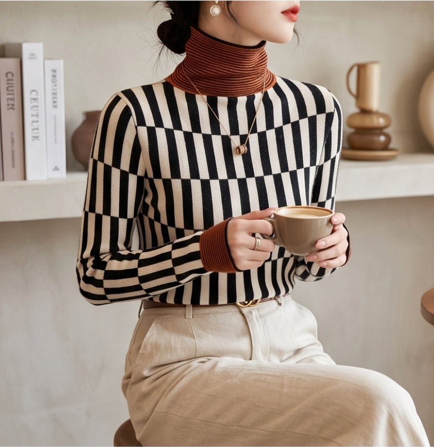 Eleganter Damen-Strickpullover mit hohem Kragen
