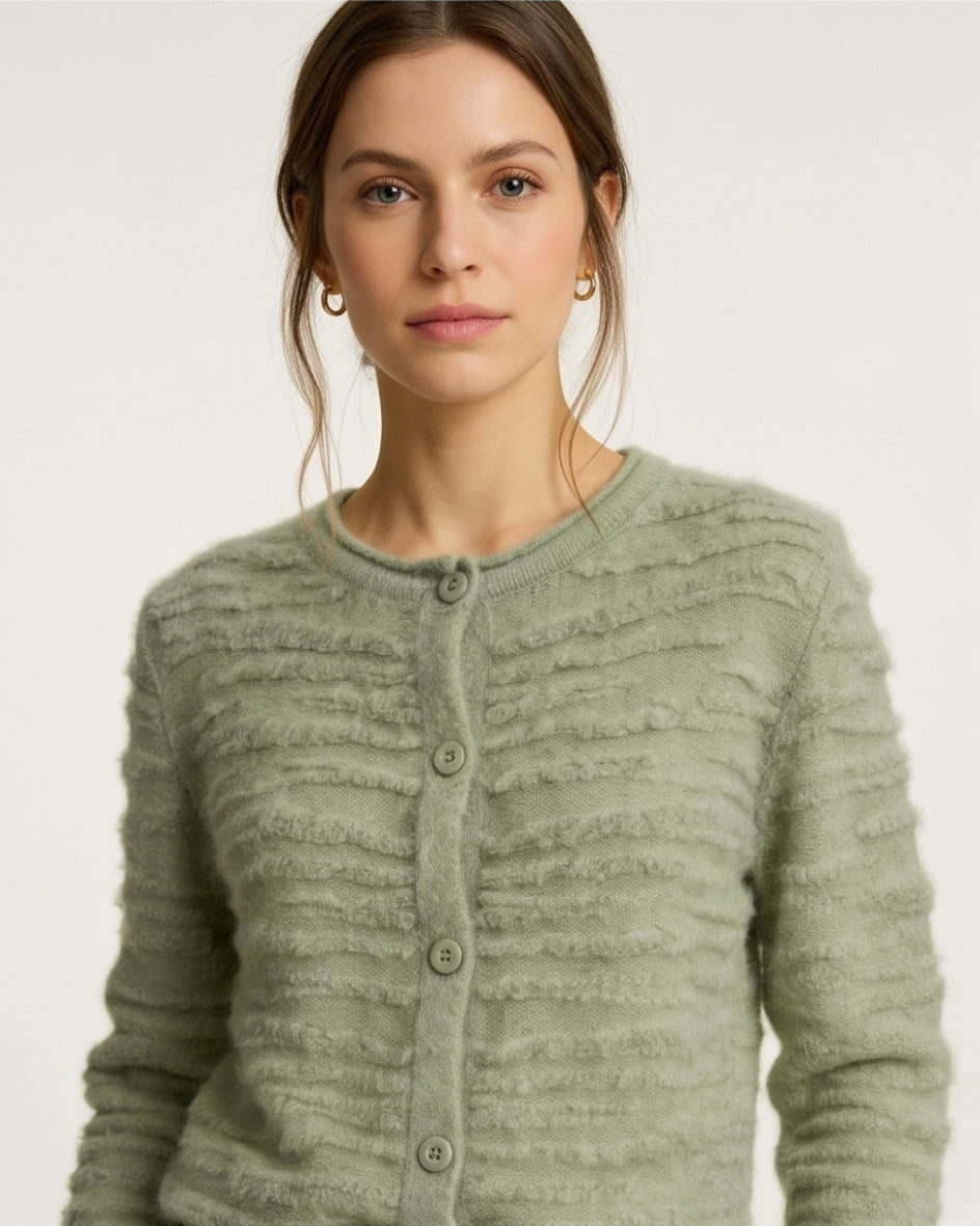 Damen flauschige Strickjacke