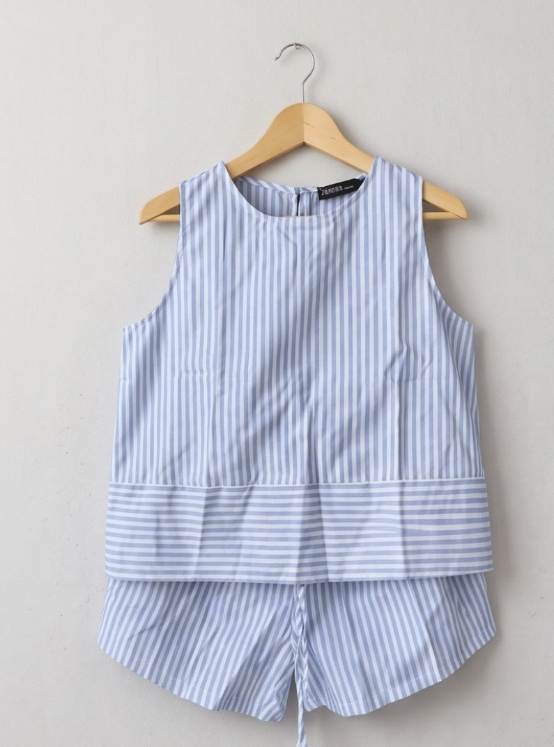 Damen Plus Size Sommer Set 2-Teilig Gestreift Ärmelloses Top & Shorts Lässig...