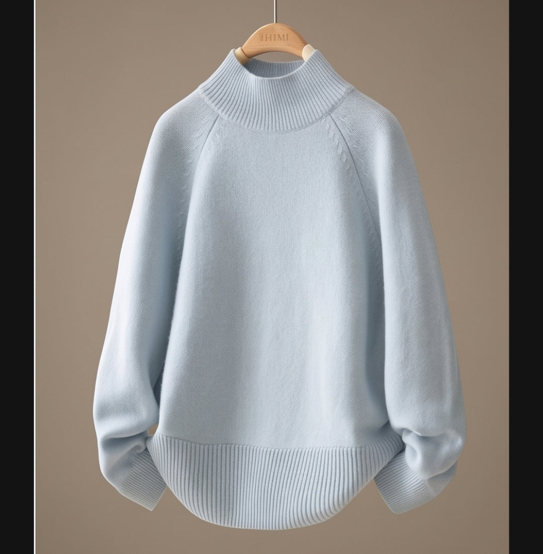 Damen Pullover Hellblau Weich Strick Sweater Langarm Winter Herbst Neu