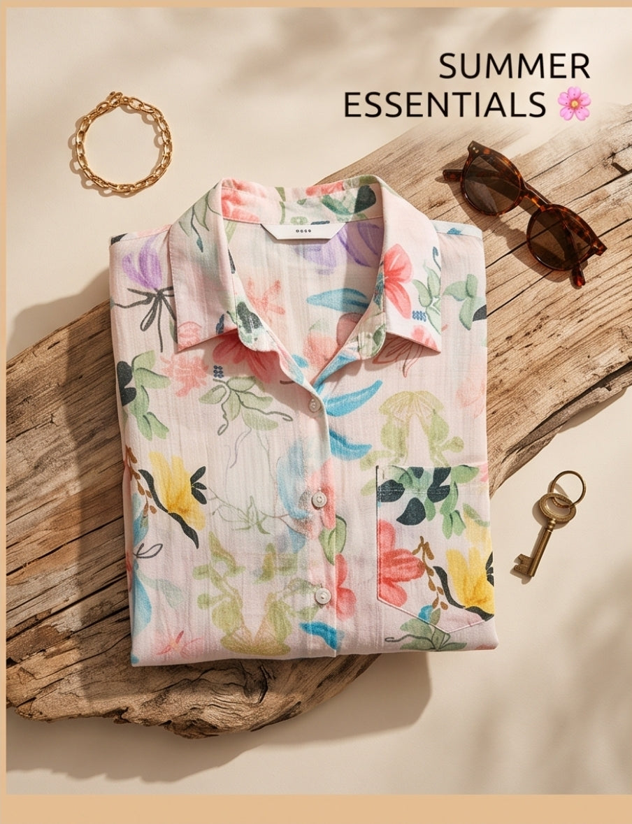 Damenbluse aus 100 % Baumwolle – Florales Design